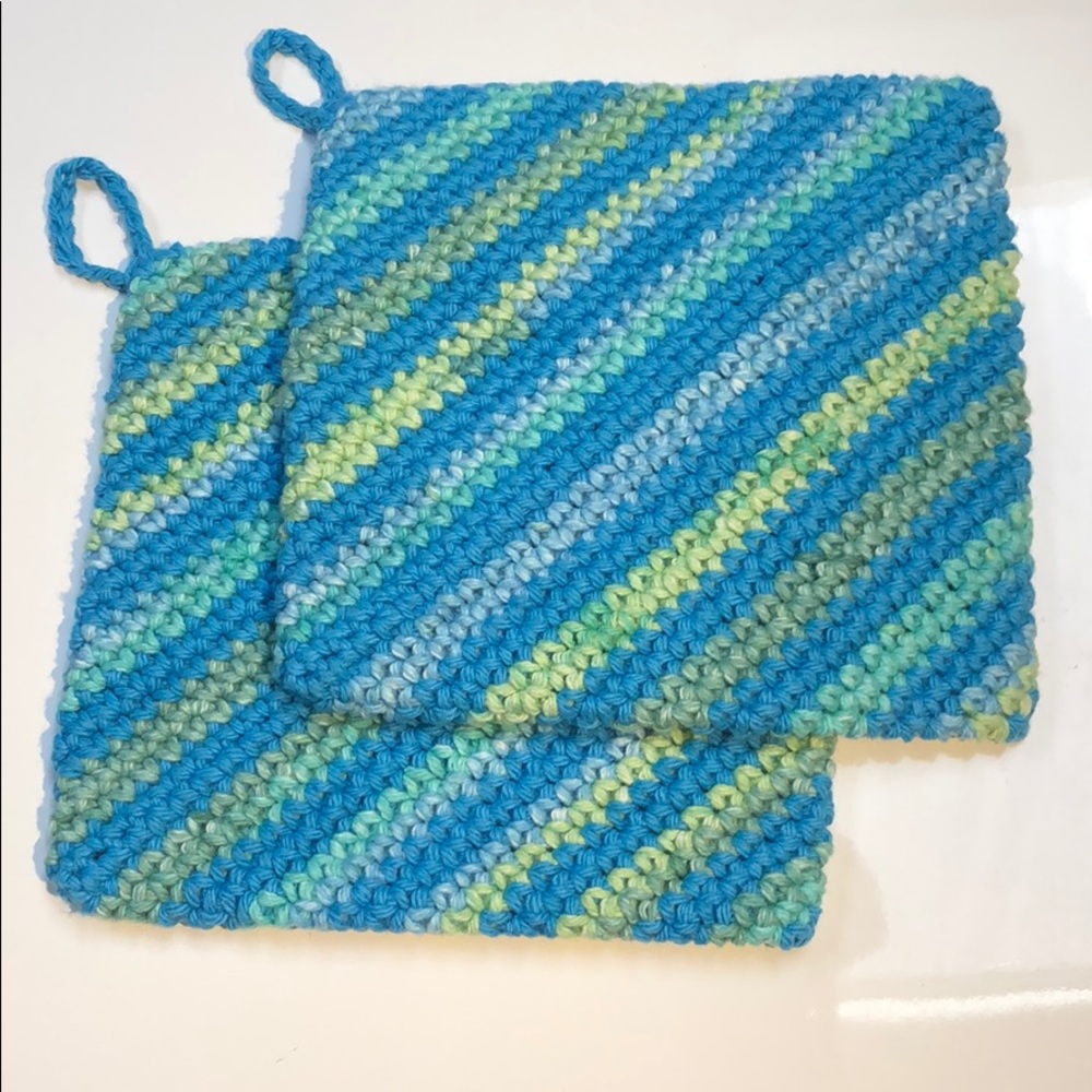 Turquoise Cotton potholders double thick handmade